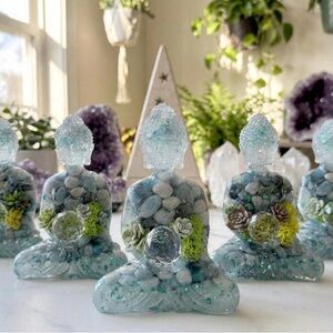 Trolleite Crystal & Resin Buddha Figurine, Meditation Decor